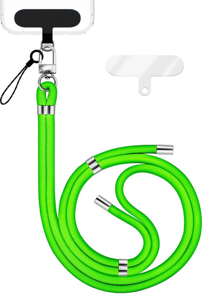 HoldMe Edition - Lanyard mit Karabiner Silber & 2 Pads - Universal Handykette Nylon Umhänge Band - Neon Grün