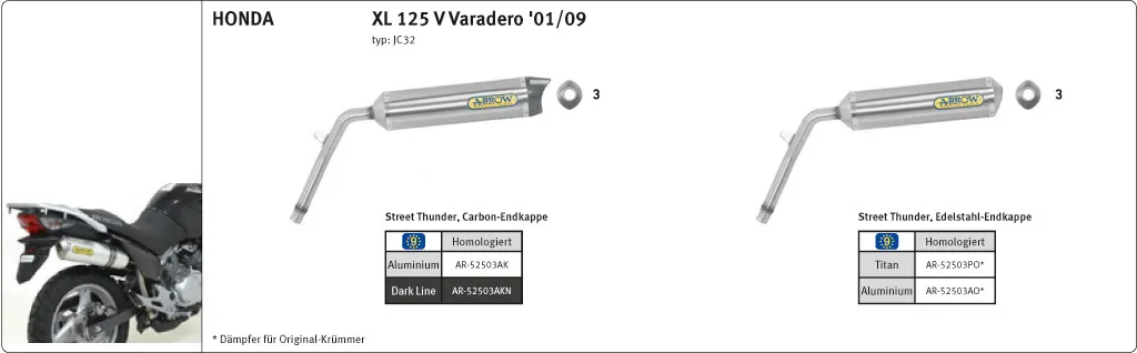 Silencieux Arrow Thunder titane pour moto Honda XL 125 V Varadero - 5