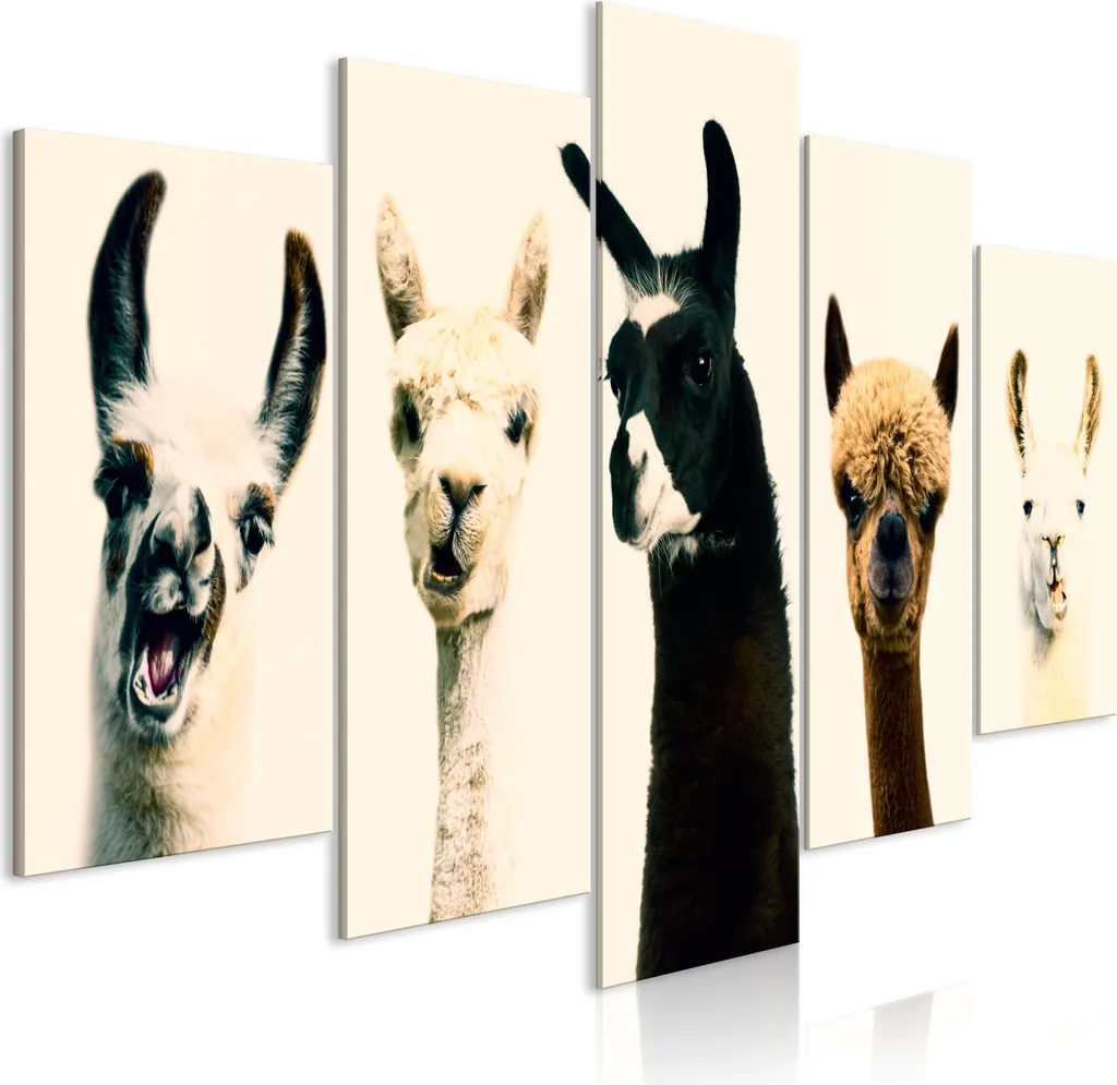 Quadro su tela italiano - Famiglia felice (5 parti) largo 100x50 cm Animali g-A-0234-b-m