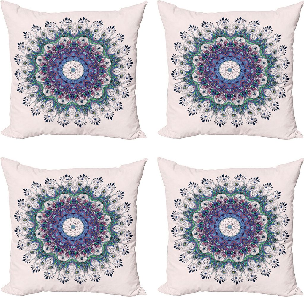 ABAKUHAUS Mandala Kissenbezug Set (4 Stück), Bunte Kunst Peacock, Moderner Doppelseitiger Digitaldruck, 60 cm x 60 cm, Mehrfarbig