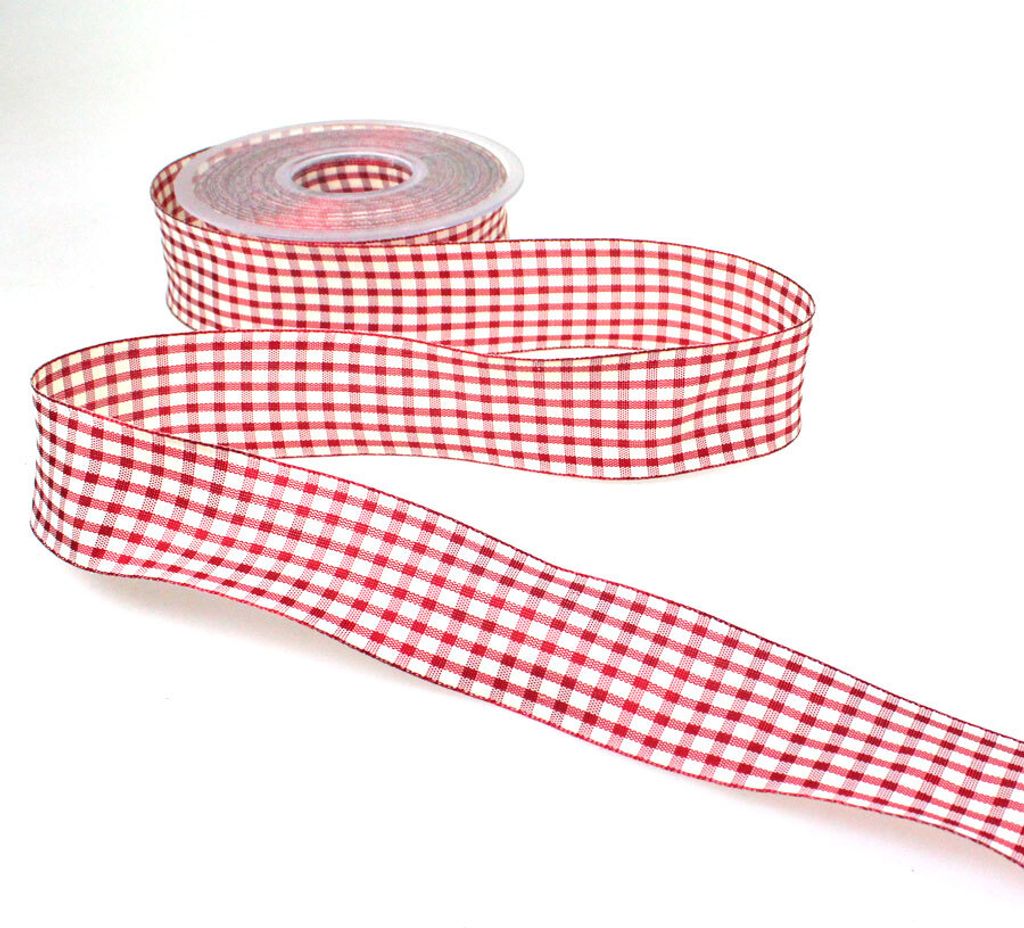 25m Dekoband kariert 40mm Antennenband Schleifenband Geschenkband Band Karo, Farbe:bordeaux