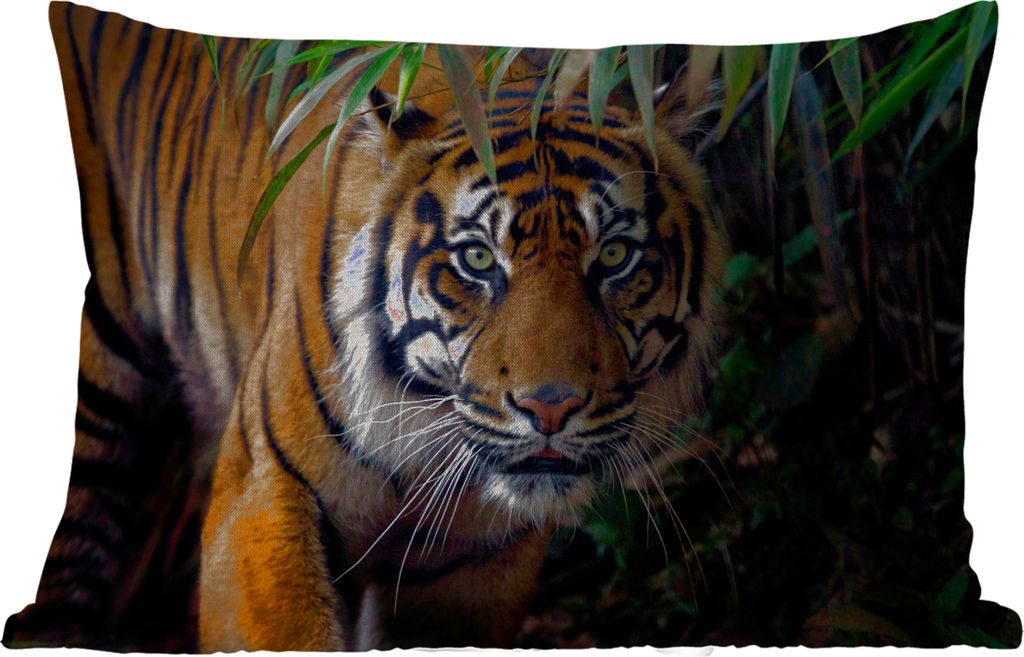MuchoWow Outdoor Kissen - Tiger - Blätter - Dschungel - Tiere - Wild - 50x30 cm - Wetterfest - Lounge Kissen - Sofa kissen - Wohnzimmer Dekoration