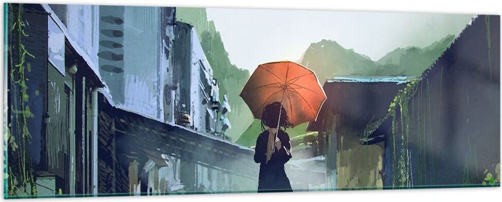 Bilder auf glas - Frau Straße Haus - 90x30cm - Glasbilder - Wandbilder - Kunstdruck - zum Aufhängen bereit - Wanddekoration aus Glas - Glas Bilde...