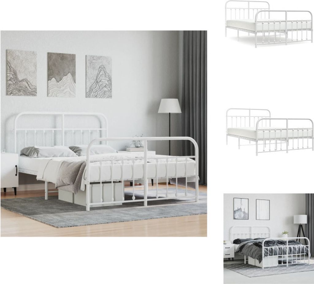 vidaXL Bettgestell mit Kopf- und Fußteil Metall Weiß 140x200 cm - Betten & Bettgestelle