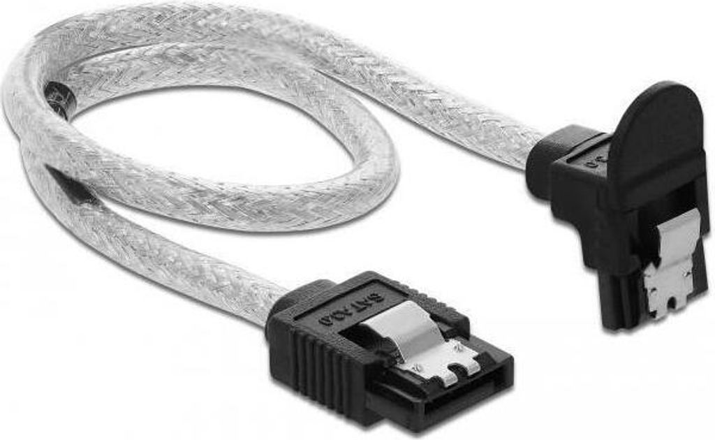 DeLOCK 85345 SATA 6Gb/s Kabel 30cm transparent AWG26 gerade auf unten gewinkelt