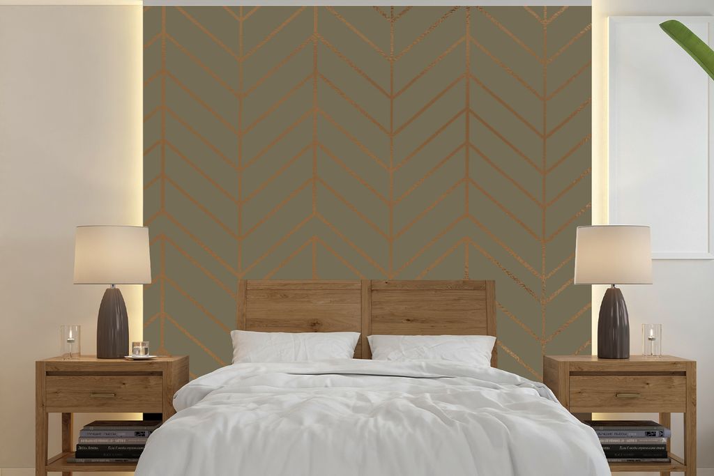 MuchoWow Fototapete für Wohnzimmer oder Schlafzimmer Wandtapete Vinyl Motivtapete Muster - Bronze - Luxus - 350x350 cm - Schlafzimmertapete