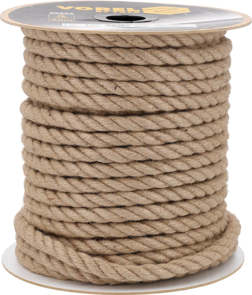 Corde de jute 18 mm imprégnée 50 m haute résistance 3 brins robuste
