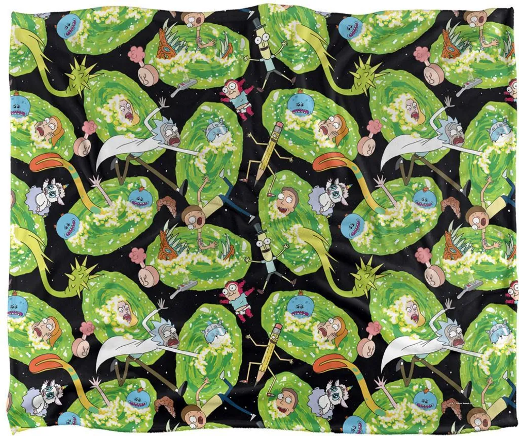 Rick and Morty Portal Mayhem Couverture Soyeuse TV23687 Noir et Vert