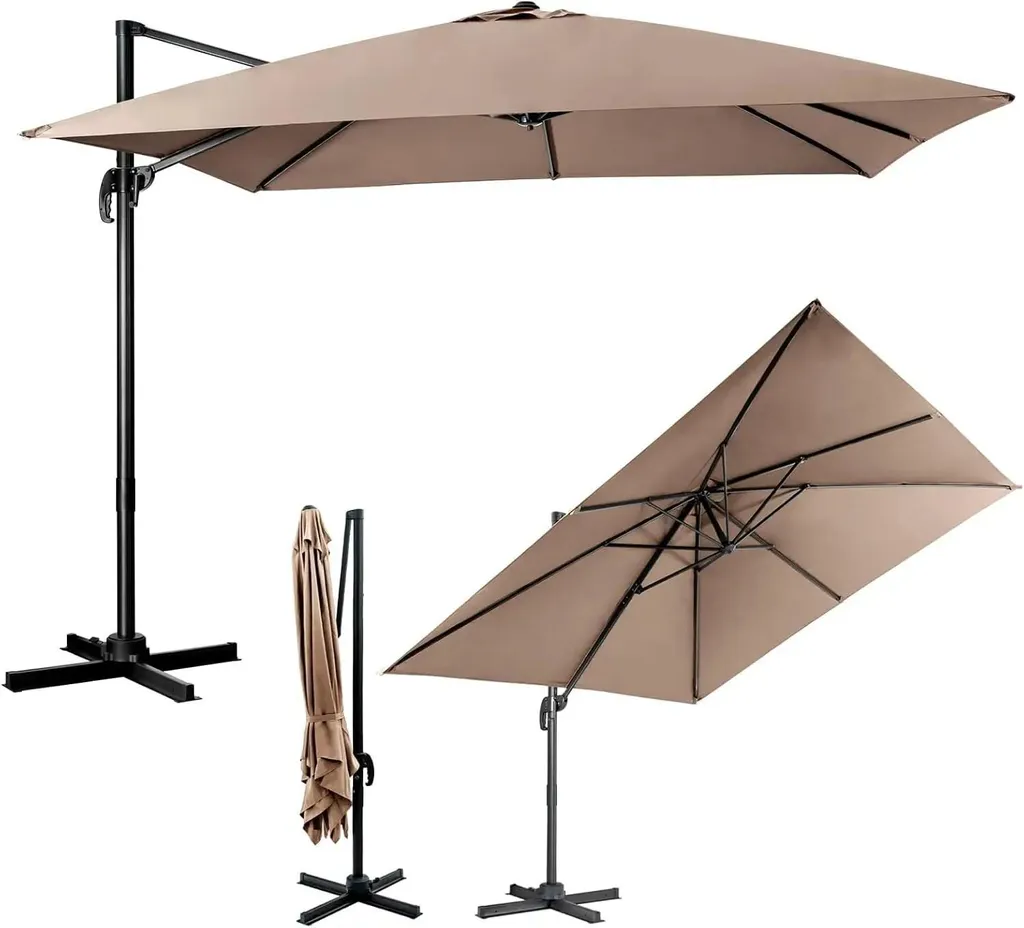 Parasol carré 250x250cm marron, protection solaire UV pour salon de jardin