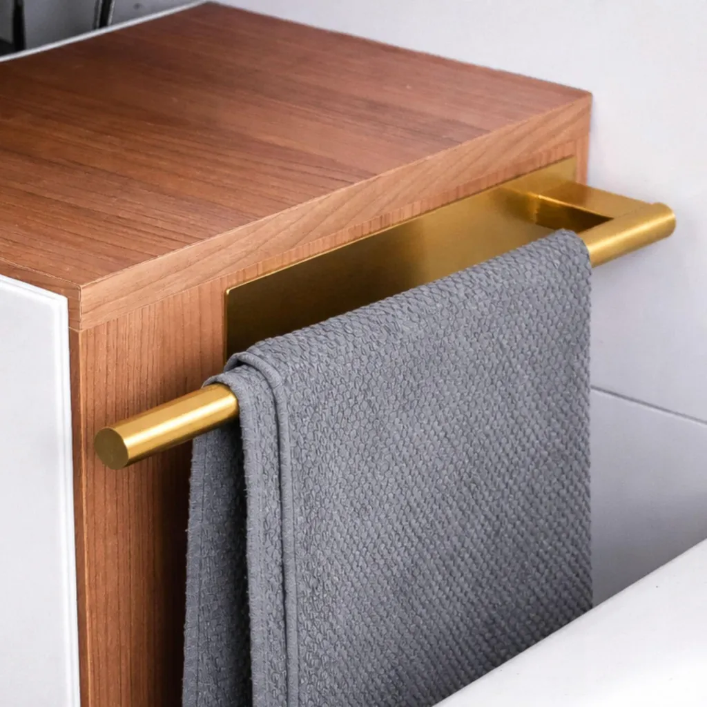 Porte-serviette pour toilettes invités doré à fixer sans percer le mur