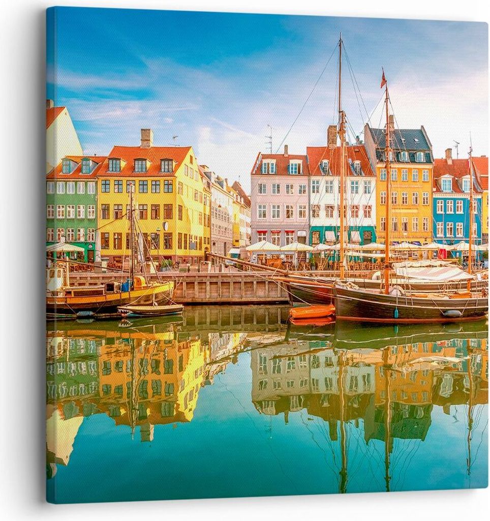 Bild auf Leinwand - Leinwandbild - Segelboote Wasser Architektur Hafen - 30x30cm - Wand Bild - Wanddeko - Leinwanddruck - Bilder - Kunstdruck - Lei...
