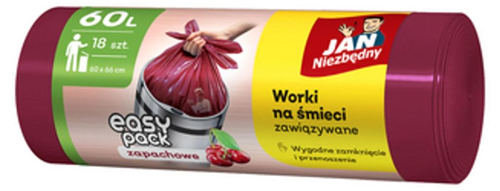 Jan Niezbędny Worki na śmieci Easy-pack Wiśnia 60 L 18 szt. Zdjęcie produktu 