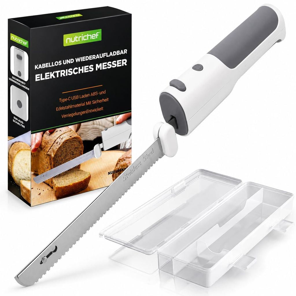 Nutrichef Elektrisches Messer kabellos mit USB-C-Akku, Weiß Produktbild 