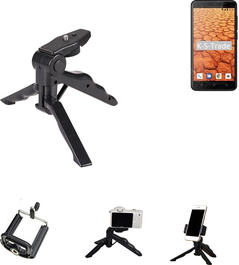 K-S-Trade Stativ Tisch-Ständer Dreibein Handy-Stativ Ständer kompatibel mit Energizer Energy E500 Mini-Stativ Smartphone Tripod Handy-Stativ aus