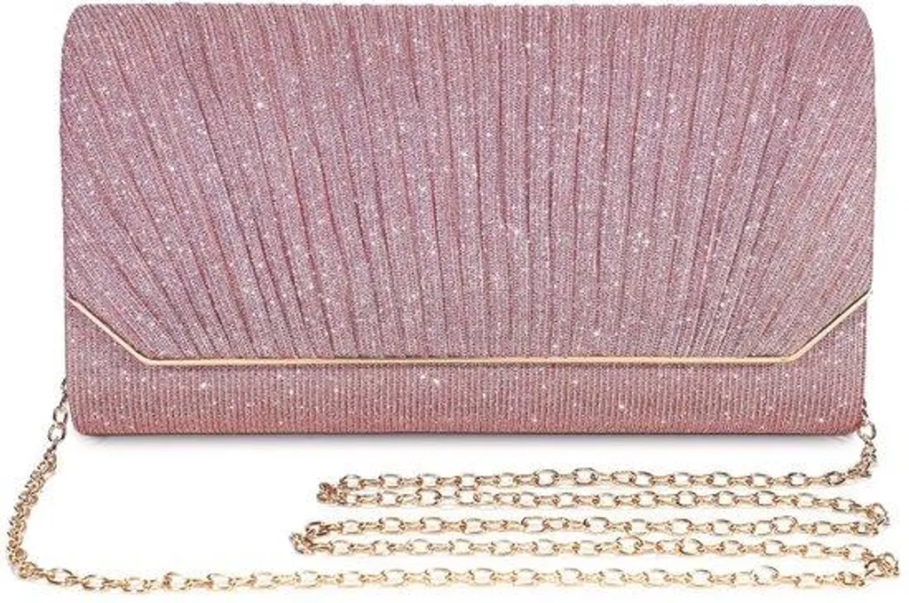 Petit sac à main rose à paillettes, sacoche avec chaîne amovible élégante