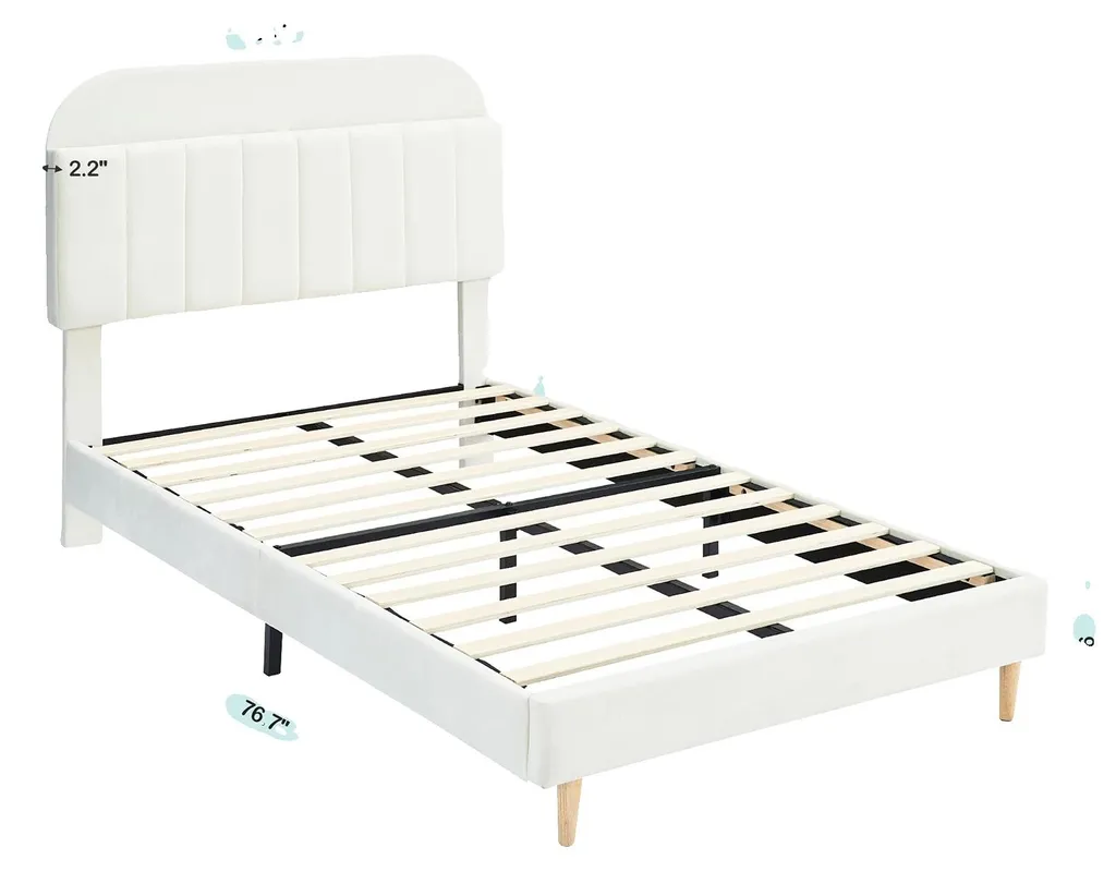 Lit jumeaux blanc rembourré avec tête de lit à étagères - Modèle B02