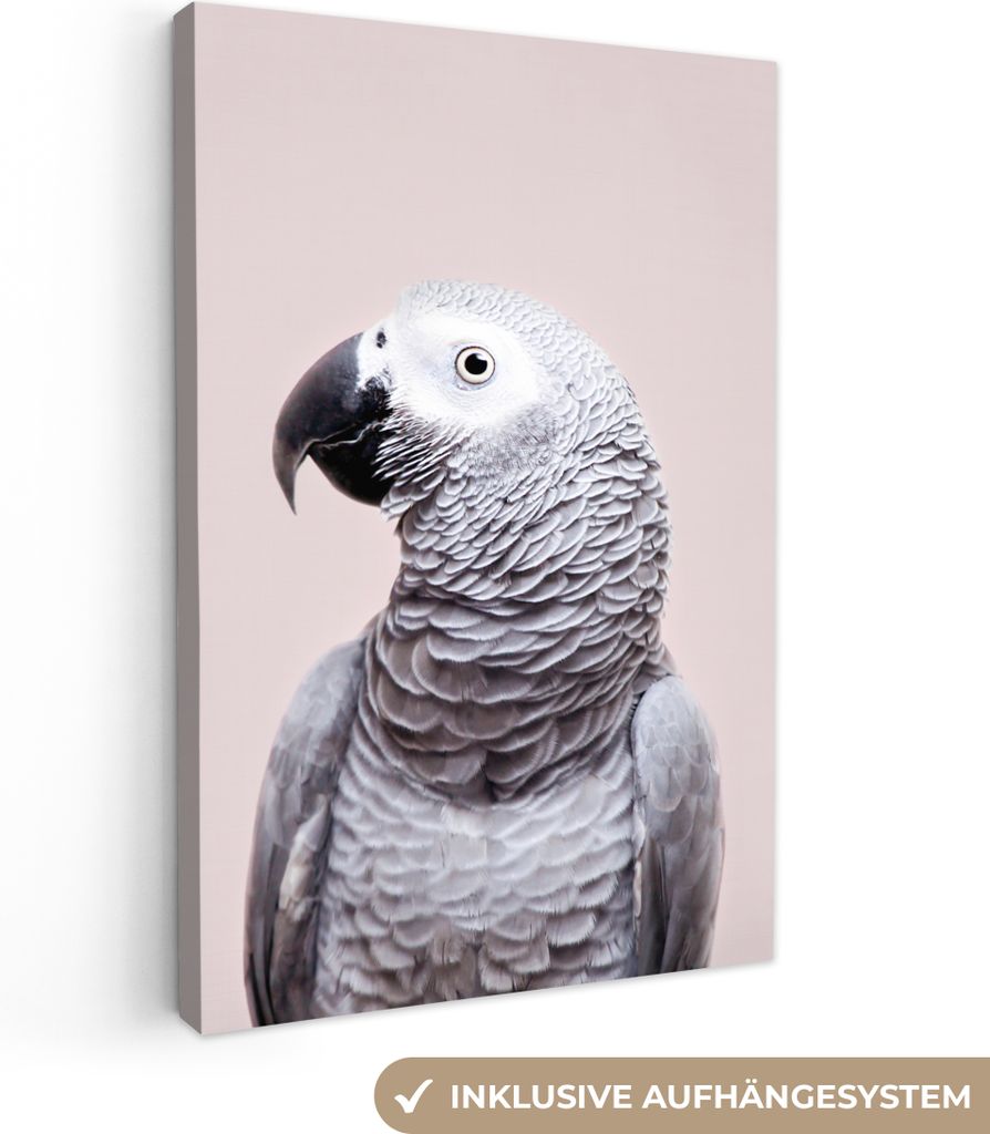 OneMillionCanvasses - Leinwandbilder - 90x140 cm, Papagei - Grau - Tiere - Natur, Wandbilder Kunstdruck Wanddekoration - Foto auf Leinwand - Gem...