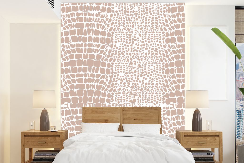 MuchoWow Fototapete für Wohnzimmer oder Schlafzimmer Wandtapete Vinyl Motivtapete Schlangenhaut - Tiermuster - Pastell - Rosa - 205x280 cm - Wan...