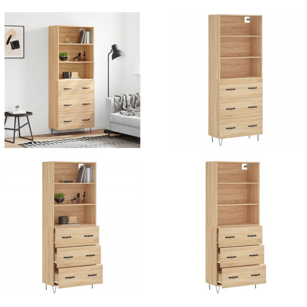 vidaXL Highboard Sonoma Eiche 69,5x34x180 cm Holzwerkstoff Produktbild 