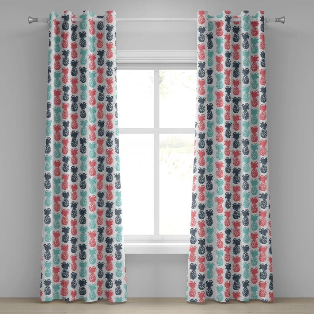 Rideau 280x245 cm pour Ambiance Tropicale avec Motifs Ananas et Corail