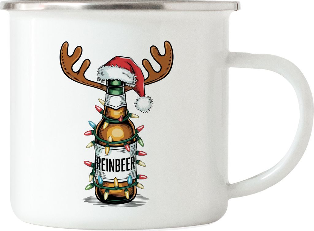 Reinbeer Emaille-Tasse silber Weihnachten Biertrinker Rentier Lustig Geschenkidee Party