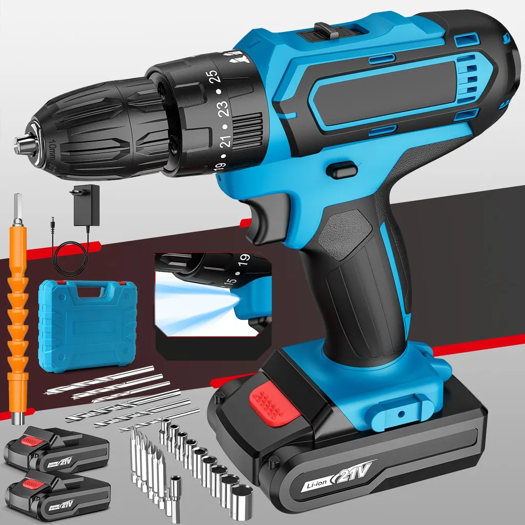 Perceuse Électrique Mandrin Sans Clé Vitesse Variable 2 Batteries 20V