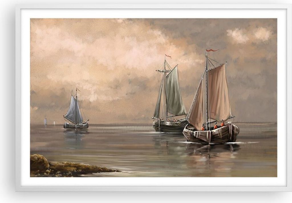 Gerahmtes Poster - Weißer Rahmen - Meer Boot Fischer - 91,5x61 cm - Wand Bild - Wanddeko - Wandbilder - Kunstposter - Wandposter - Bilderrahmen - ...