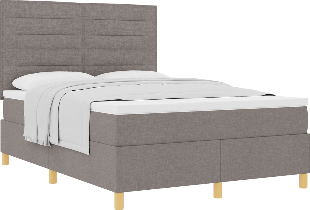 Best Möbel Bettrahmen, Boxspringbett mit Matratze Taupe 140x200 cm Stoff - Klassische Betten CL16105