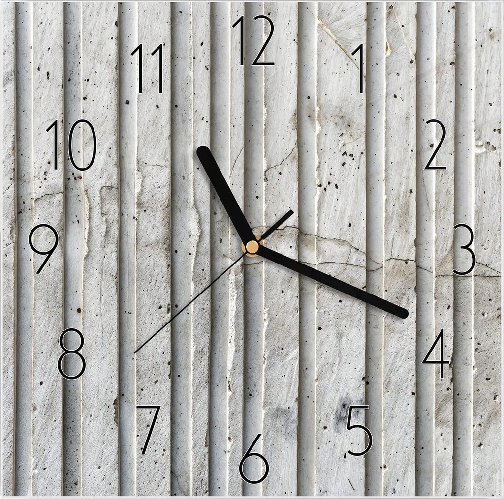 Wanduhr aus Glas mit Motiv Betonstruktur- 30 x 30 cm - inkl. Aufhängesystem