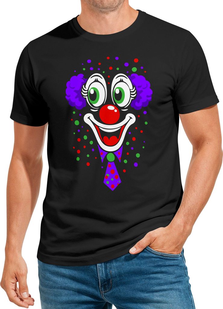 Herren T-Shirt Clown Gesicht Fasching Karneval Kostüm-Ersatz Verkleidung Last Minute Faschingskostüme Männer Funshirt Moonworks