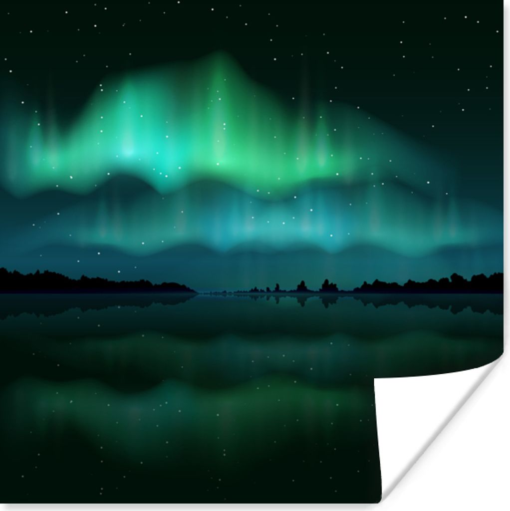 MuchoWow Poster Nordlichter - Himmel - Nacht 30x30 cm - Wandposter - Printing