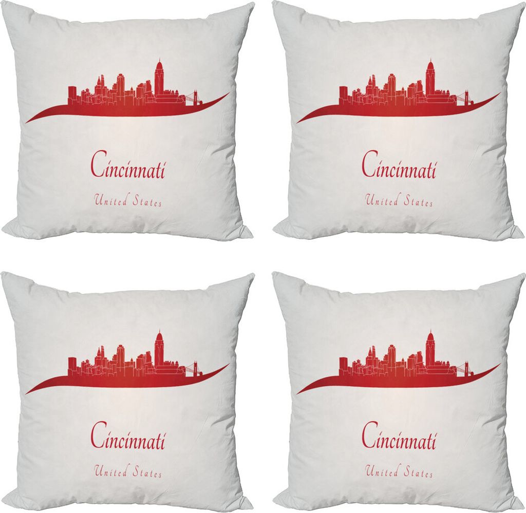 ABAKUHAUS Cincinnati Kissenbezug Set (4 Stück), Vereinigte Staaten Busy City, Moderner Doppelseitiger Digitaldruck, 40 cm x 40 cm, Vermillion Coconut