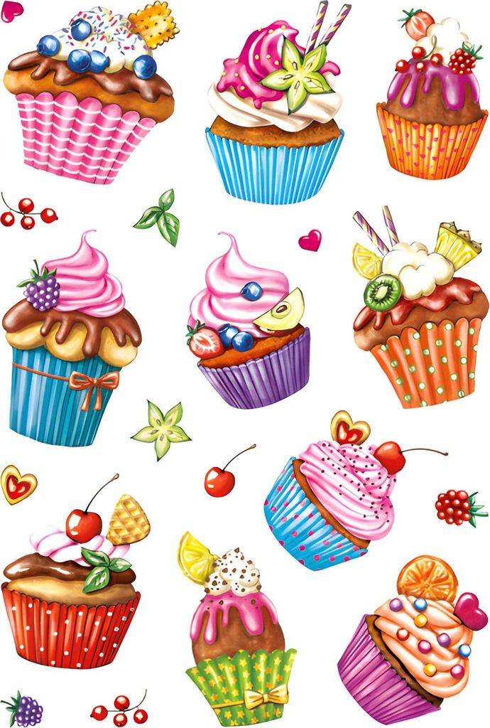 HERMA Sticker DECOR "Cupcakes" Folie beglimmert 2 Blatt à 10 Sticker