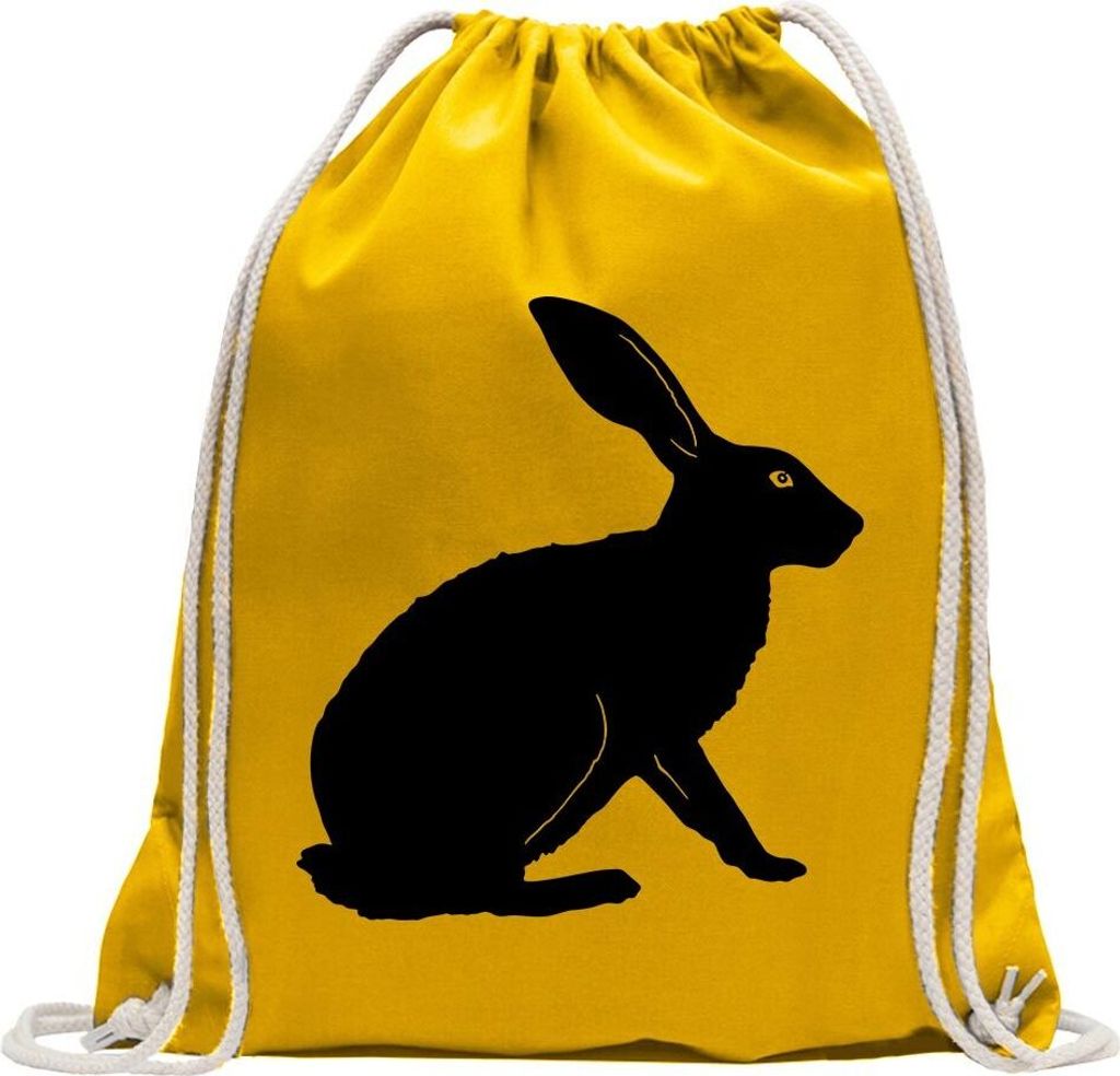 Kiwistar - Turnbeutel - gelb - Hase Motiv 2 - Karnickel Stall - Fun Rucksack Sport Beutel Gymsack Baumwolle mit Ziehgurt
