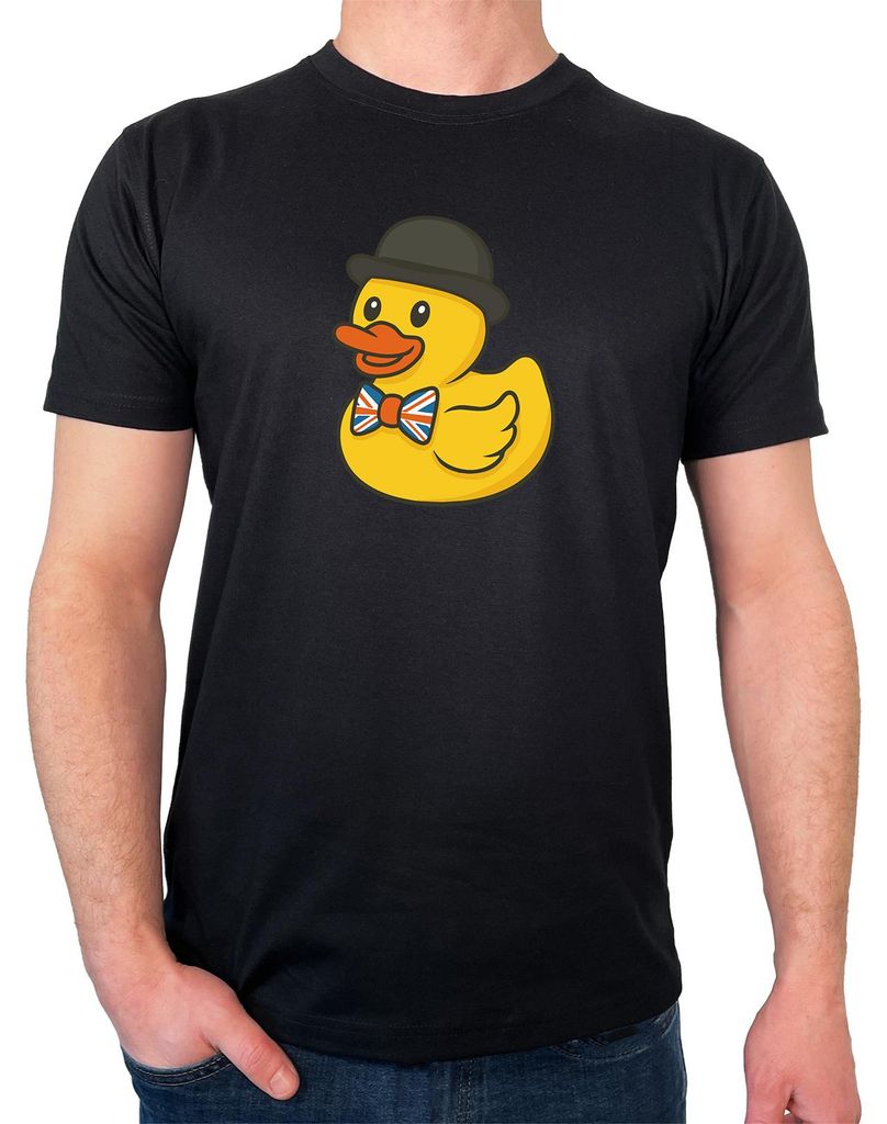 Huuraa Herren T-Shirt Quietscheente Großbritannien Gummiente Brite L Black Bio Baumwolle Fairtrade Herrenshirt Geschenkidee