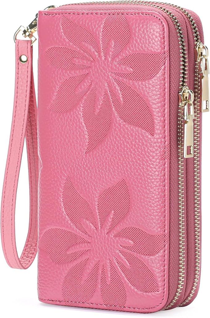 Große Damen Geldbörse mit RFID, Leder Portemonnaie mit Doppelreißverschluss, 16 Kartenfächern, Münzfach & Handschlaufe – geräumige Brieftas...