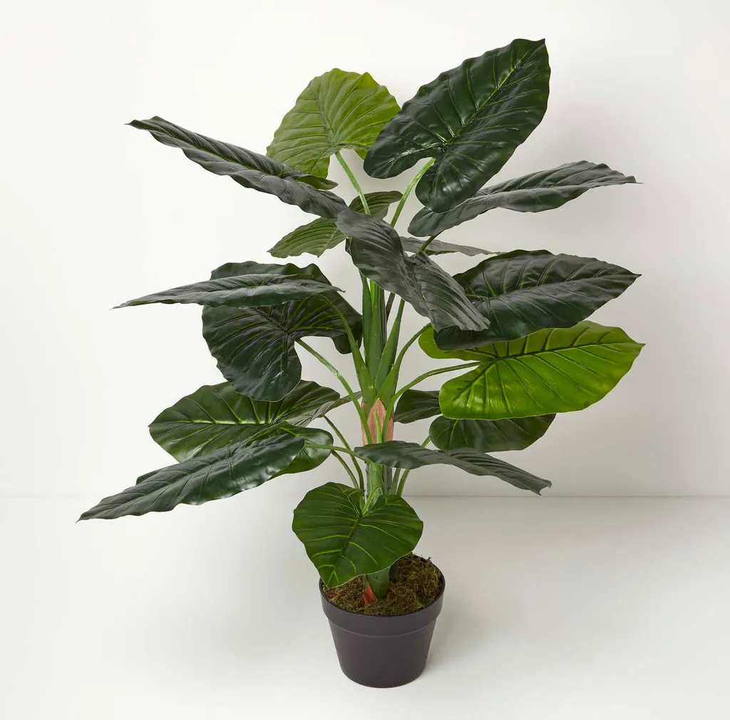 HOMESCAPES Plante Artificielle Taro en Pot Oreille d’Éléphant 90 cm