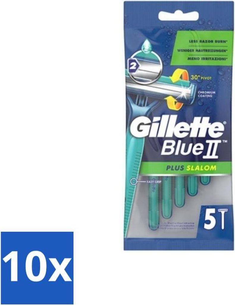 Gillette Blue II - Plus Slalom - Einwegrasierer - 5 Klingen - Vorteilspack - 10 Stücke