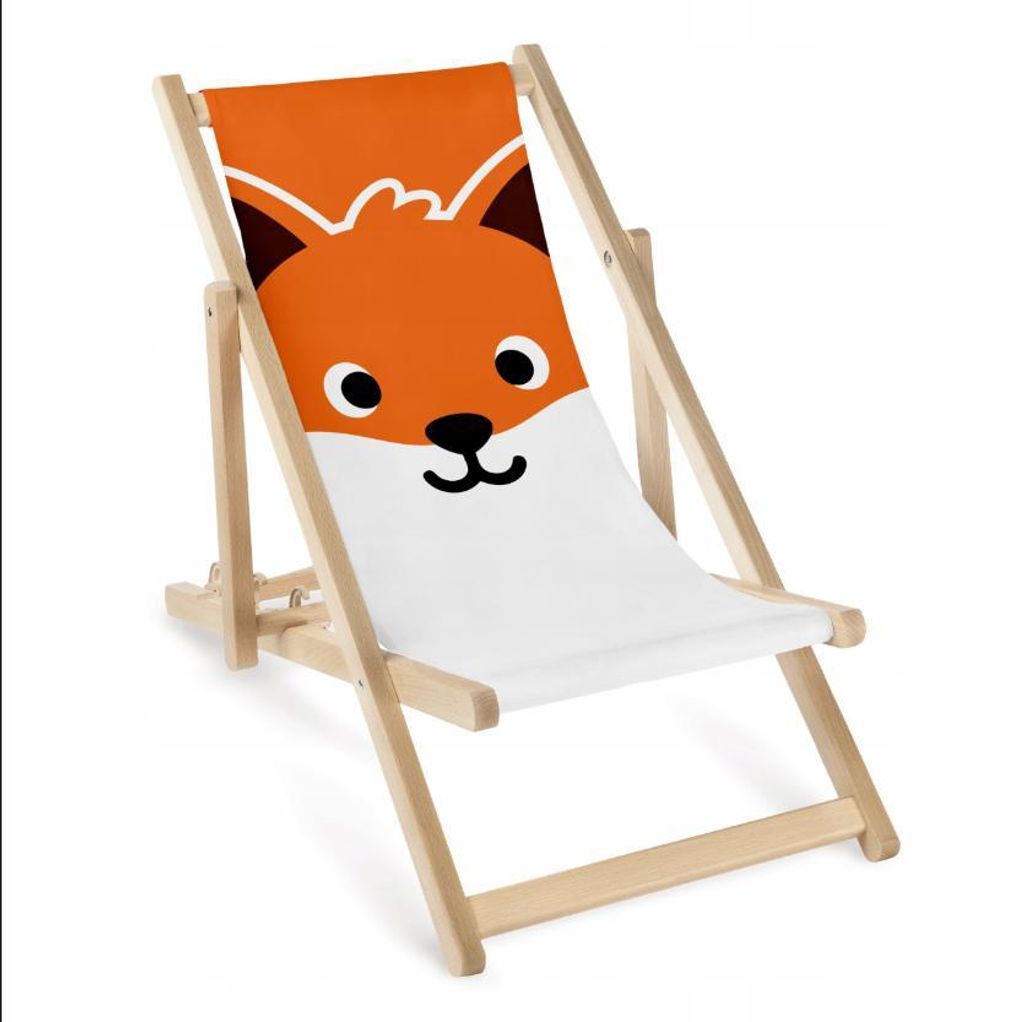 Kinder Liegestuhl Holz klappbar „Fuchs“ – Garten Sonnenliege Geschenk Geburtstag Kinder