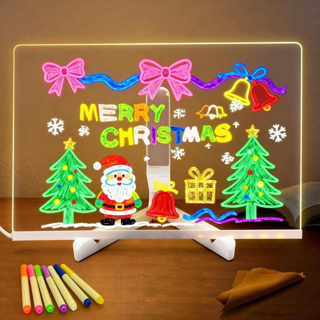 LED Notiztafel mit Farben, LED Schreibtafel 20x30cm, Acryl Notiztafel mit 7 Farben Stift mit St?nder, Led Note Board Abwischbar Verfš¹gbar als No...