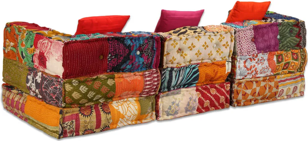 Pouf 3 places en tissu patchwork multicolore avec assise modulable souple - 9