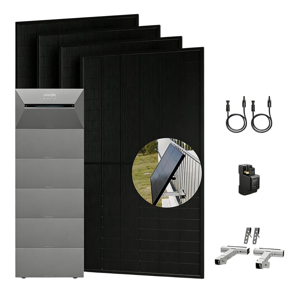 Anker SOLIX Solarbank 3 E2700 Pro mit 5x BP2700 Erweiterungsakku und 4x 500W Solarmodule & Smarter Zähler, 4x Balkon-Halterung Silber (0% MwSt)