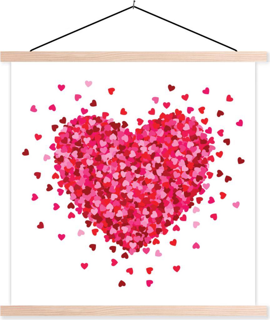 MuchoWow Textilposter Eine Illustration eines Herzens, umgeben von Herzen 40x40 cm mit holzfarbenen Rahmen - Posterleiste