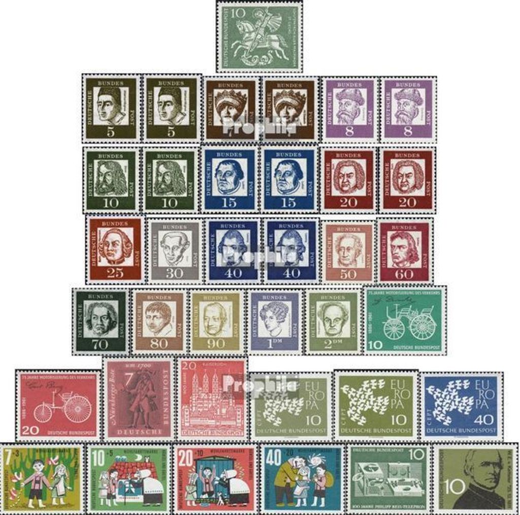 Briefmarken BRD (BR.Deutschland) 1961 Mi 346-374 (kompl.Ausg.) Jahrgang 1961 komplett postfrisch 50 Jahre Pfadfinder in Deutschland