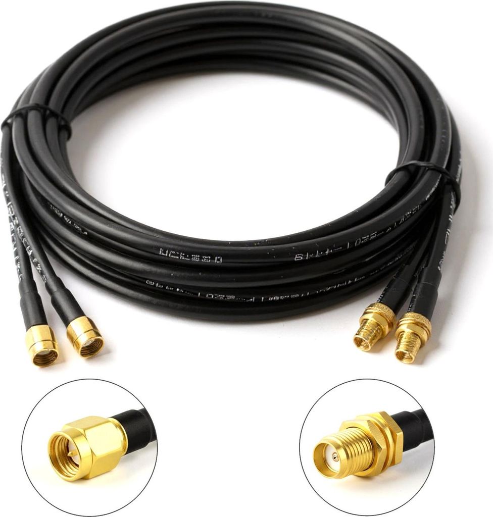 5m RG58 Kabel Twin Verlängerungskabel für LTE / 5G / 4G / WiFi / W-LAN Antennen hoch flexibel und verlustarm 50 Ohm Koaxialkabel mit SMA Anschlus...
