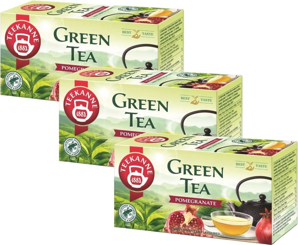 Teekanne Grüner Tee Granatapfel 3x 20 Teebeutel - Grüntee im Beutel Green Tea