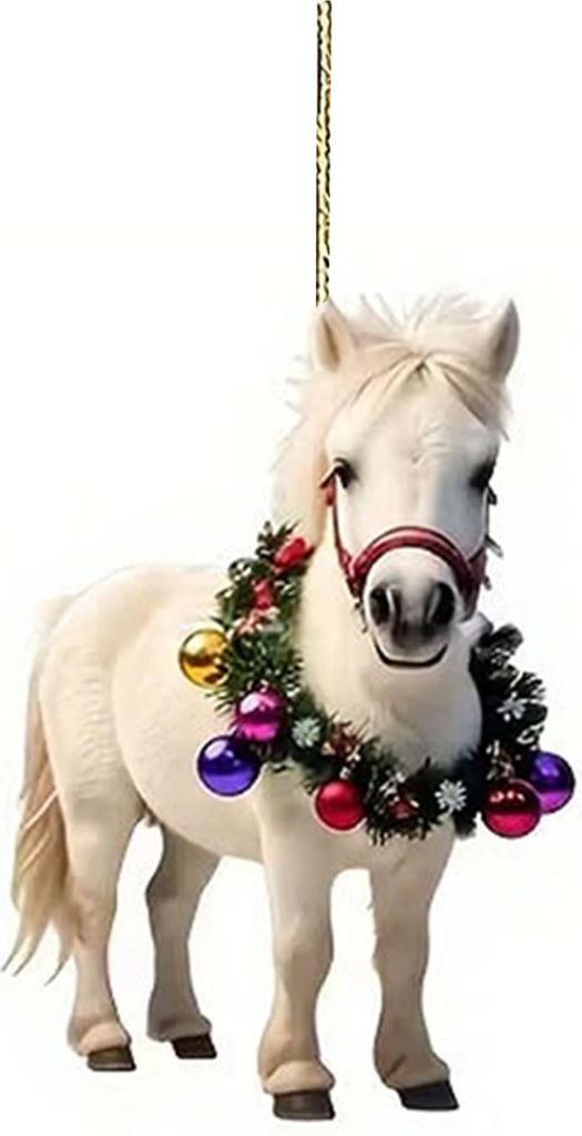 Weihnachtspony-Anhänger, 2D-Acryl-Hängedekoration für Auto und Weihnachtsbaum, niedliches Pferde-Design, Weihnachtsgeschenk für Kinder