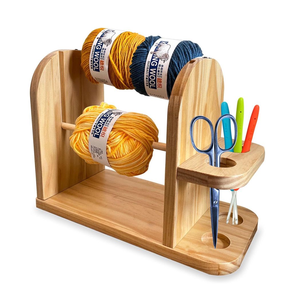 Häkelgarnhalter-Spender, tragbar, Garnspulenhalter aus Holz, drehbar, zweilagiger Garnwickelständer