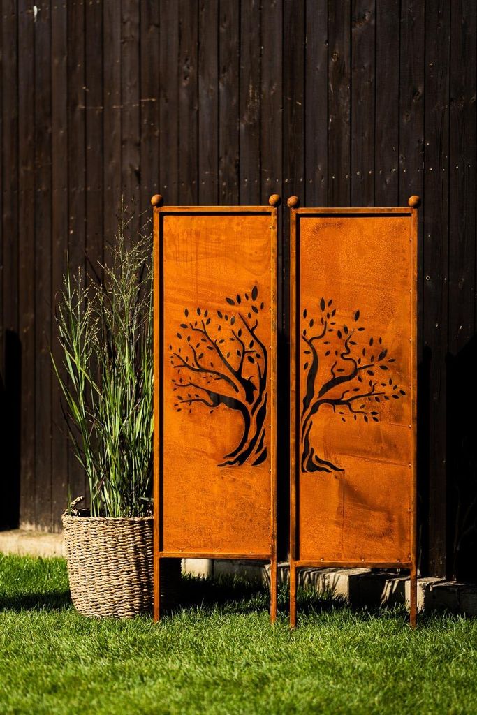 Schild Gartenschild Edelrost Rost zum Einstecken rostige Gartendeko Blumen Lebensbaum Sichtschutz