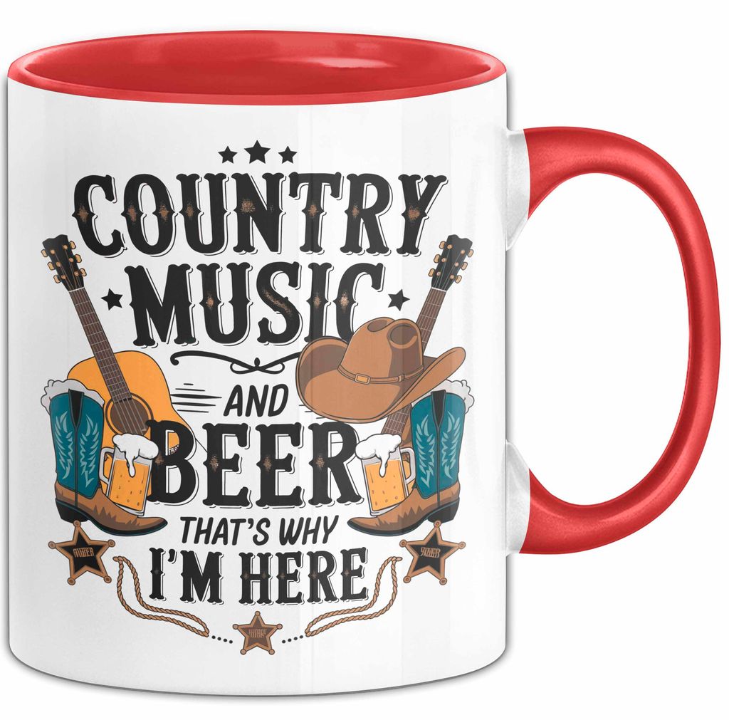 Country Musik Bier Tasse Geschenk Lustige Geschenkidee (Rot)